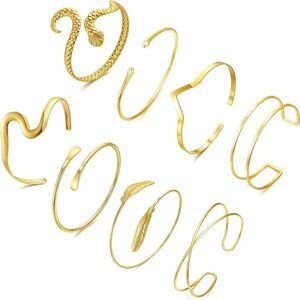 8PCS Gold Upper Arm Cuffs Jewelry Set Adjustable Minimalist Armlet for Women